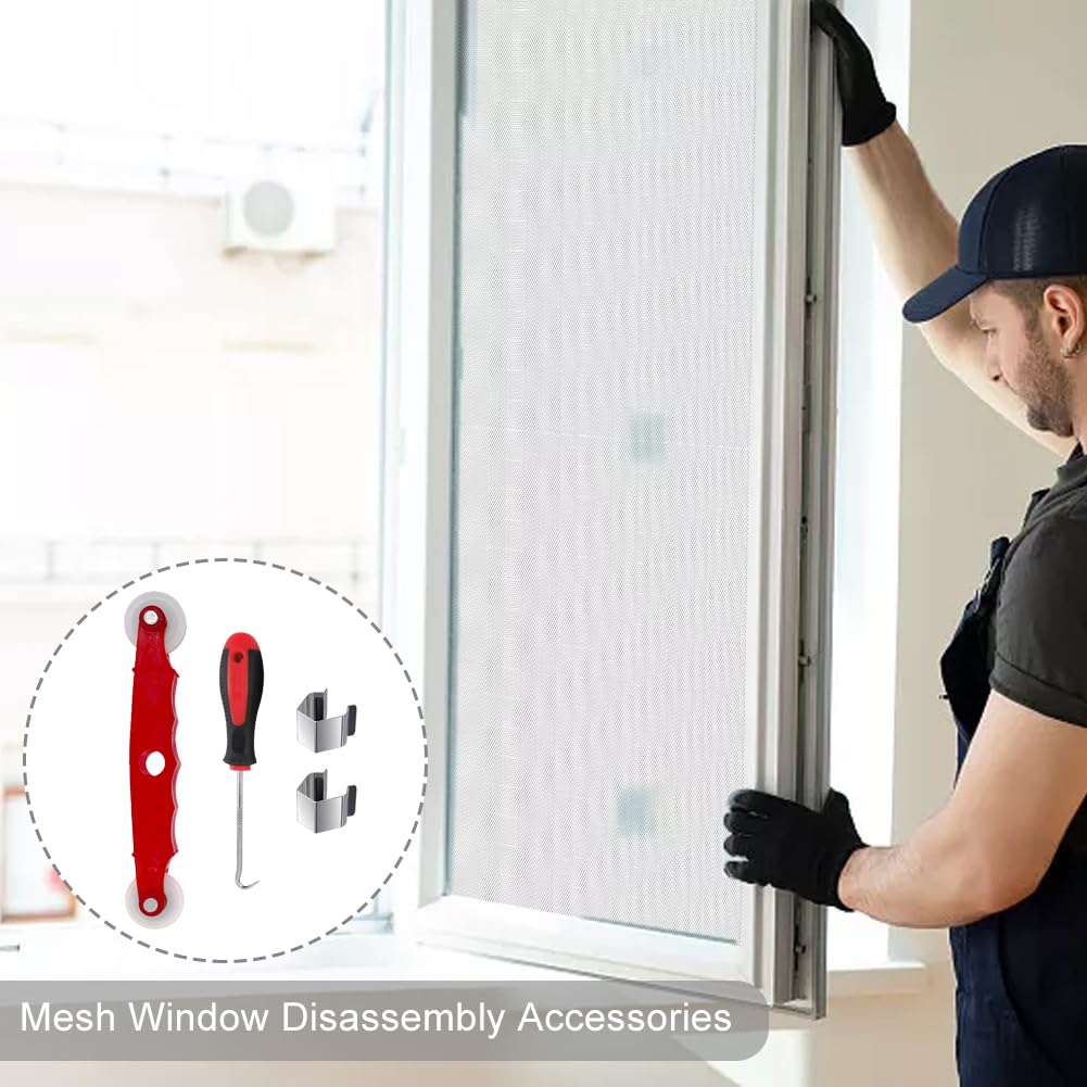 Kit De Réparation D'écran 11 Pièces, Outil De Rouleau D'écran Avec Roulement, Cannelure D'écran De 65 Pieds, 8 Clips D'écran Et Crochet De Retrait De Cannelure | FR