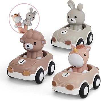 Nueplay 3-Pack Animal Racing Cars & Finger Puppets for Girls 1-3