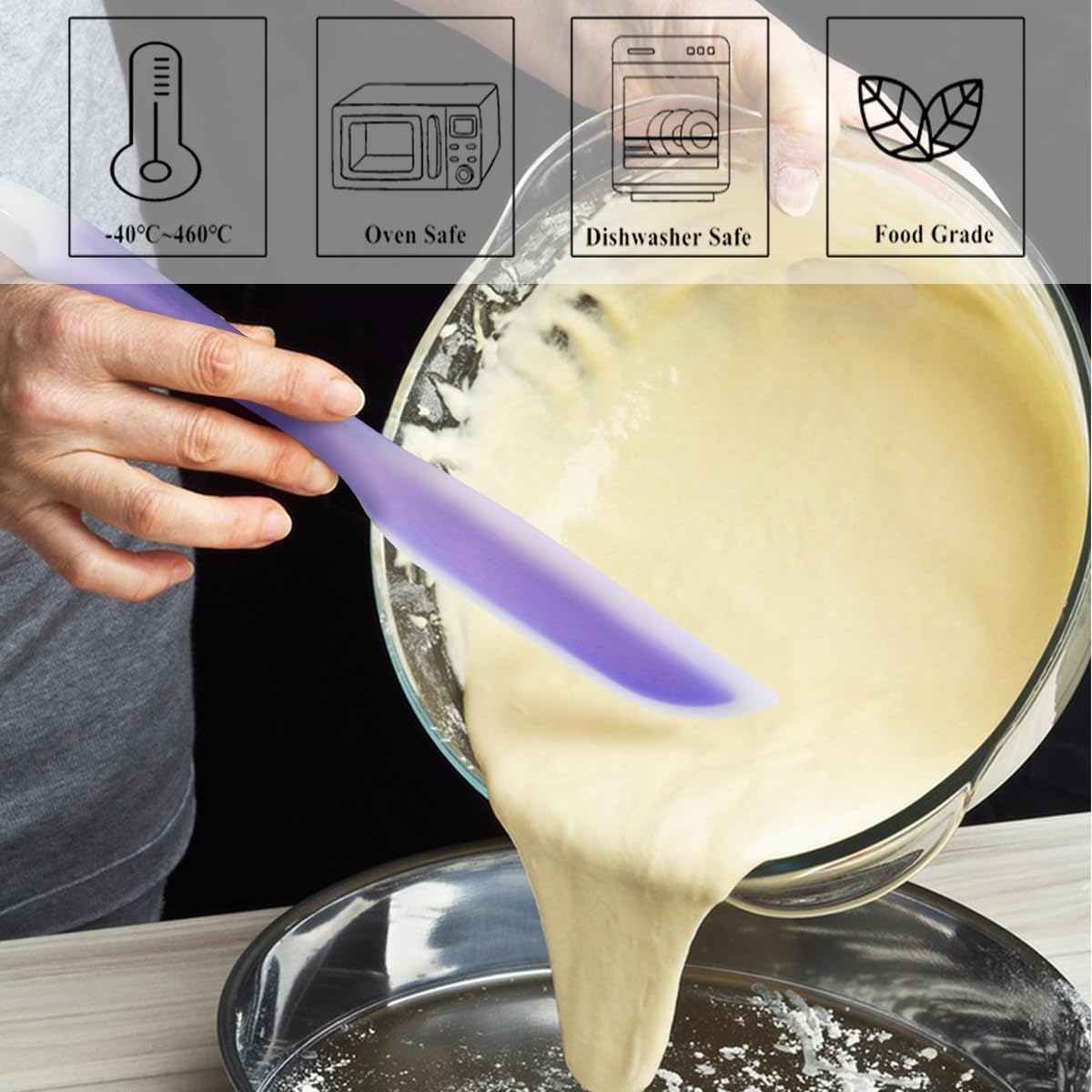 Espátula de cocina flexible con forma de cuchillo de silicona antiadherente, utensilios de cocina con núcleo de nailon (morado (juego de 2))