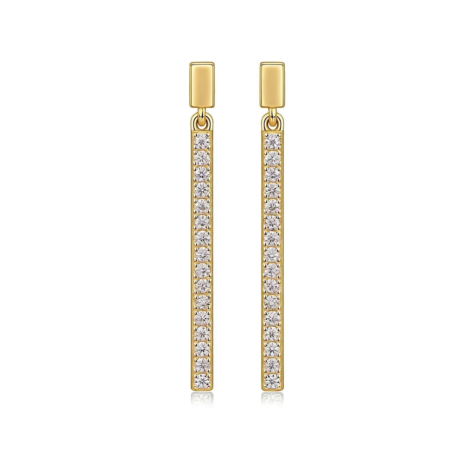 Orecchini Donna Pendenti 14K 585 Oro Giallo, Orecchino Pendente Donna Ipoallergenico Lusso A Fila Verticale con Moissanite Rotondi Orecchini Sposa Matrimonio