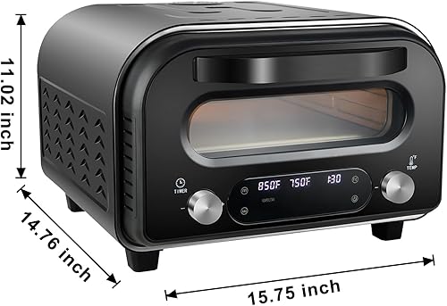 Miniatura 5 de Horno eléctrico para pizza interior de 1700 W, para encimera, calentamiento rápido de hasta 850 F, pantalla táctil, 6 modos preestablecidos,