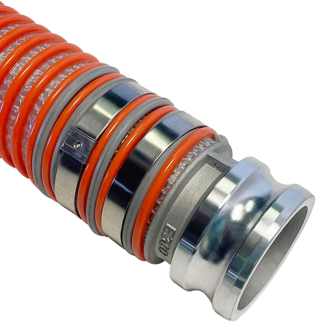 Gloxco 3" Heavy Duty PVC Suction Hose Assembly, Orange/Clear, Male Camlock x Female Camlock, 100 PSI, 20' Length