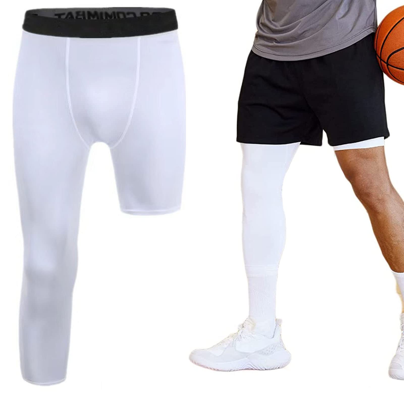 Męskie legginsy kompresyjne 3/4 z jedną nogawką, rajstopy sportowe, spodnie treningowe, przycięta, szybkoschnąca, bielizna do biegania, spodnie rowerowe do treningu, na siłownię