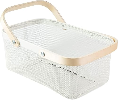 Miniatura 8 de MACOIOR Canasta portátil de jardín con diseño de malla de bambú natural, canasta de malla con asa para organizar artículos que reducen la ocupación