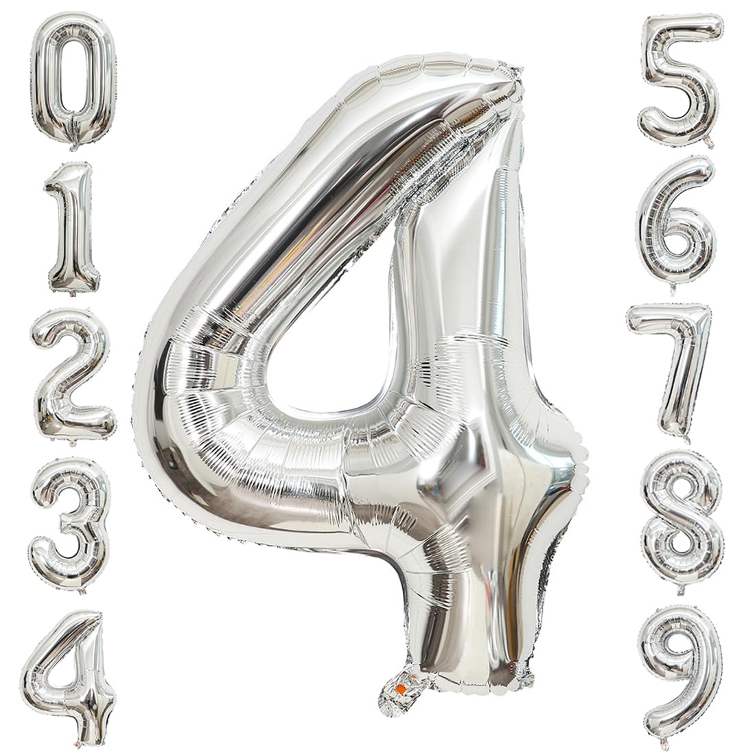 4 Number Balloons Silver 4 Balloons Number 40 Inch Number 4 Foil Mylar Balloons for 4 Birthday Anniversary Events Party