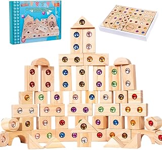 Piashow Sensory Building Blocks, Rainbow Building Blocks Wood, Rainbow Stacking Block Stacking Toy, Sensory Building Blocks for Children, Sensory Construction Toy for Boys (32)