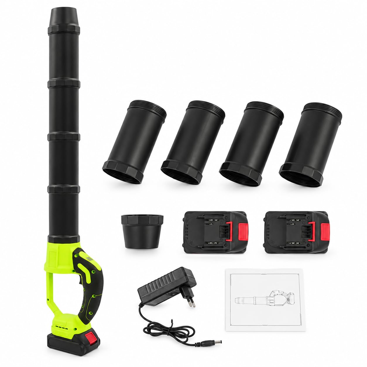 Soplador de hojas inalámbrico, 500 W, 30000 rpm, soplador de hojas eléctrico con motor sin escobillas, hasta 52 m/s, soplador de hojas manual para el cuidado del césped (verde, negro)