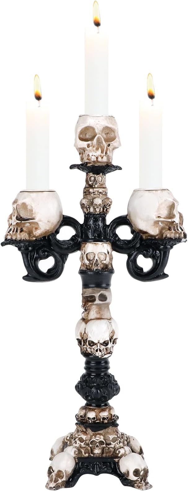 Skull Candle Holder for Halloween Decoration, Resin Gothic Skeleton Head Candlestick for Pillar Candle, Retro Spooky Desktop Tealight Cup for Christmas Home Office Party