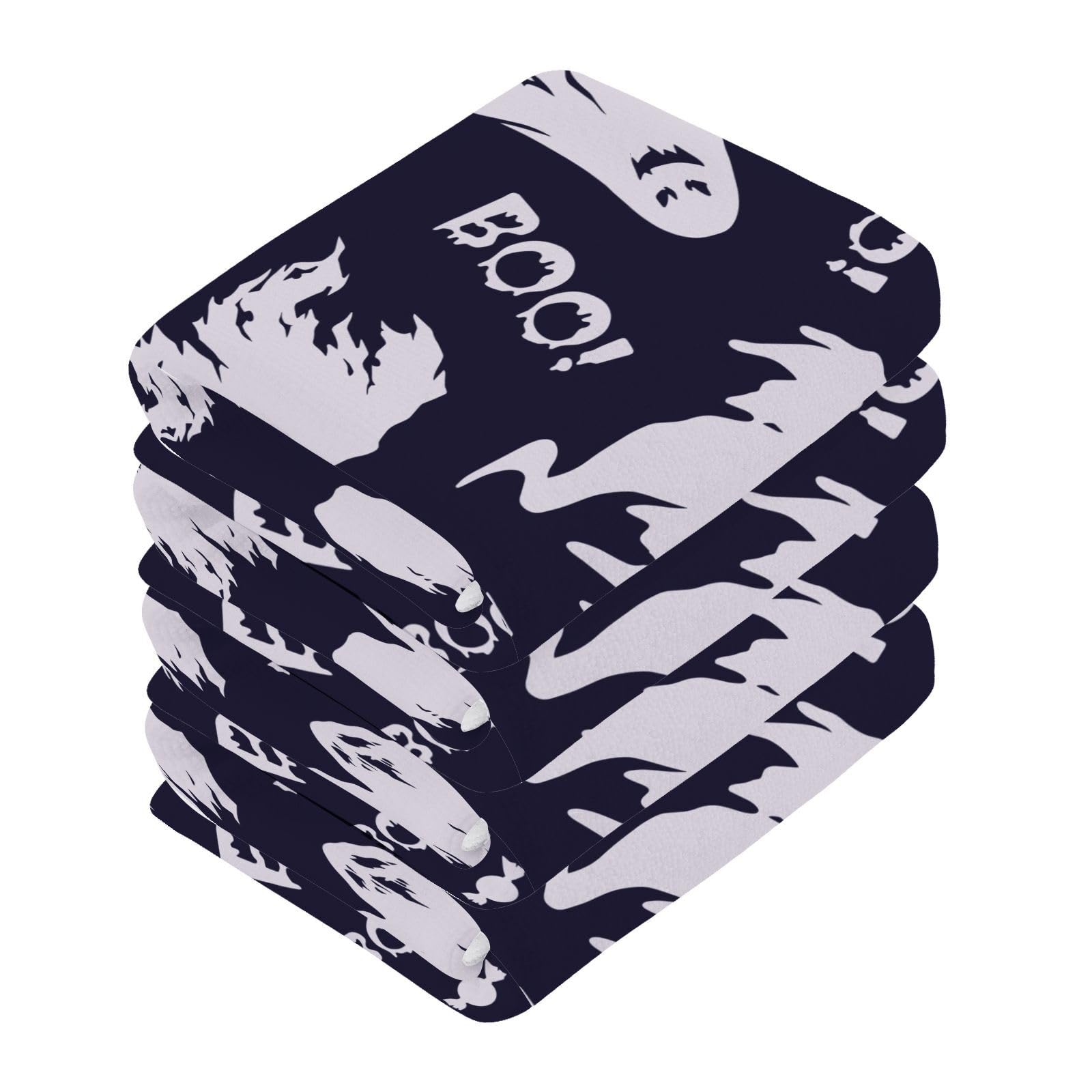 Takiito Halloween Scary Boo 4 Pack Cotton Washcloths Set, Absorbent Soft Feel Towels for Face and Hand, 12x12 in