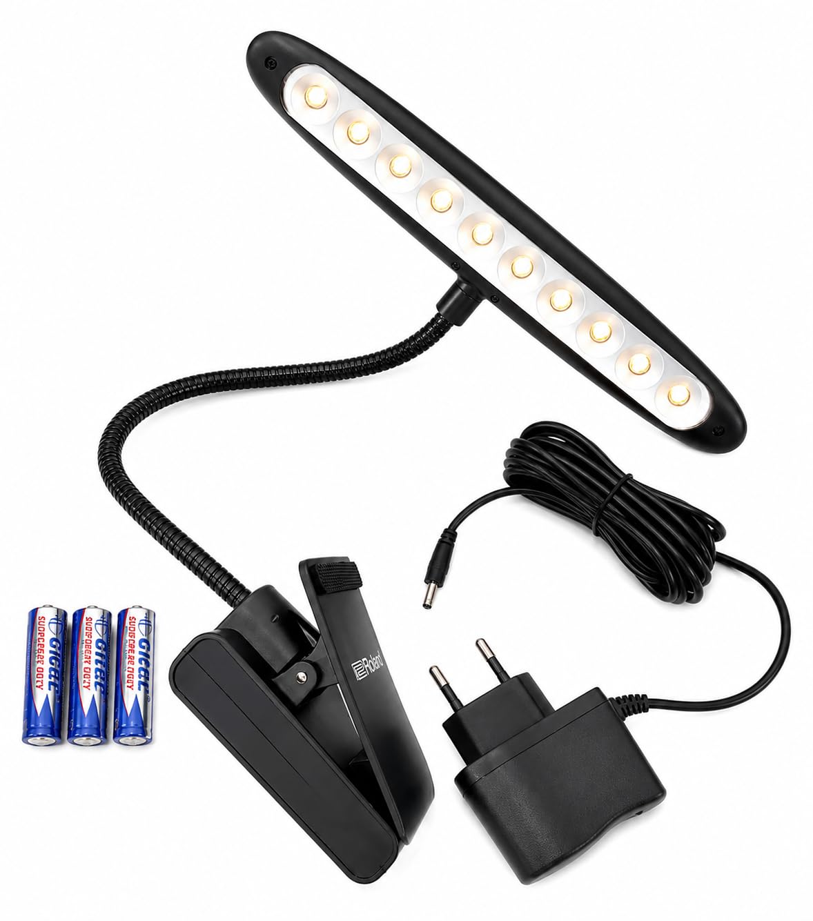 Atril Partituras Profesional Plegable MS-533L con Lampara LED Roland Incluida | Soporte Metálico Ajustable para Músicos, Orquesta | Base Trípode Antideslizante + Clip Light USB