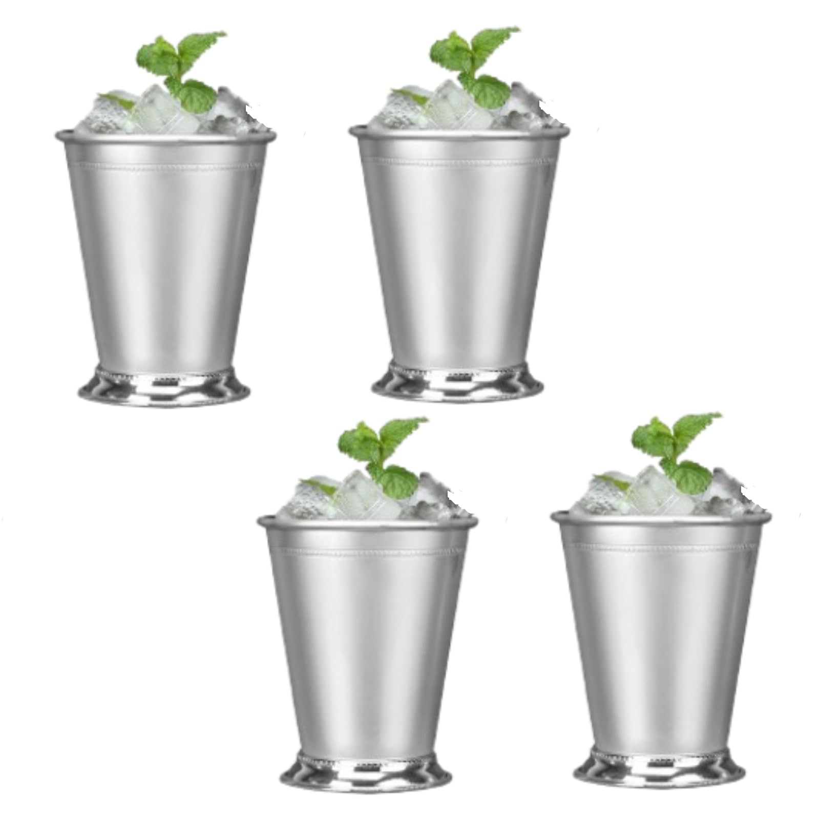 4 pezzi da 400 ml di tazze julep menta, da 14 once di bicchieri cocktail in acciaio inossidabile con bordo rivestimento in perline per succo birra per la birra bevanda bar (Argento classico)