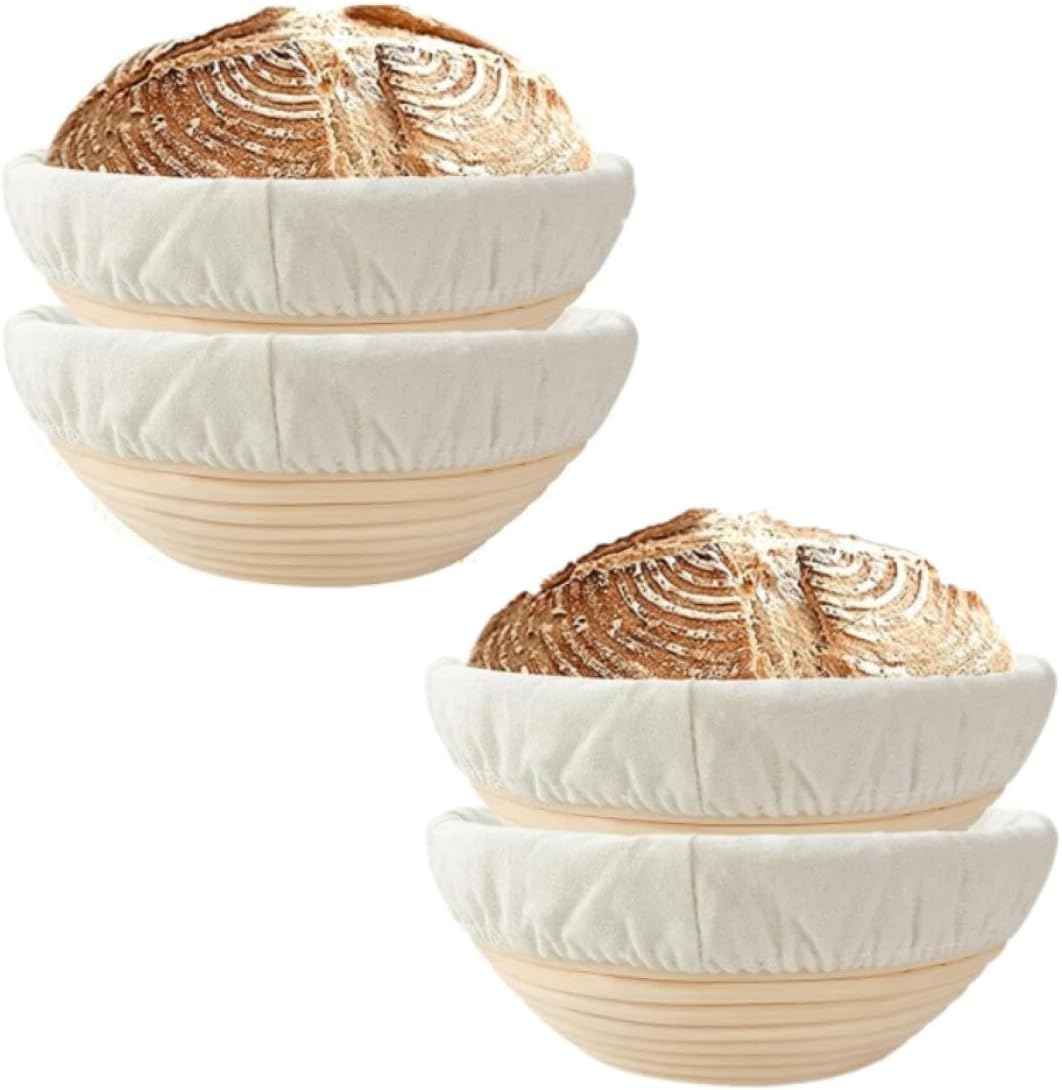 20x8cm Bread Proofing Baskets Round Shaped Dough Proofing Bowls w/Liners Perfect for Professional & Home Sourdough Bread Baking,Set of 4 8 inch Round