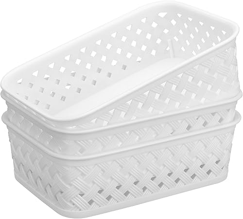 MaxGear Organización y almacenamiento, 3 unidades, contenedores de almacenamiento de plástico, cestas tejidas para almacenamiento, cestas de