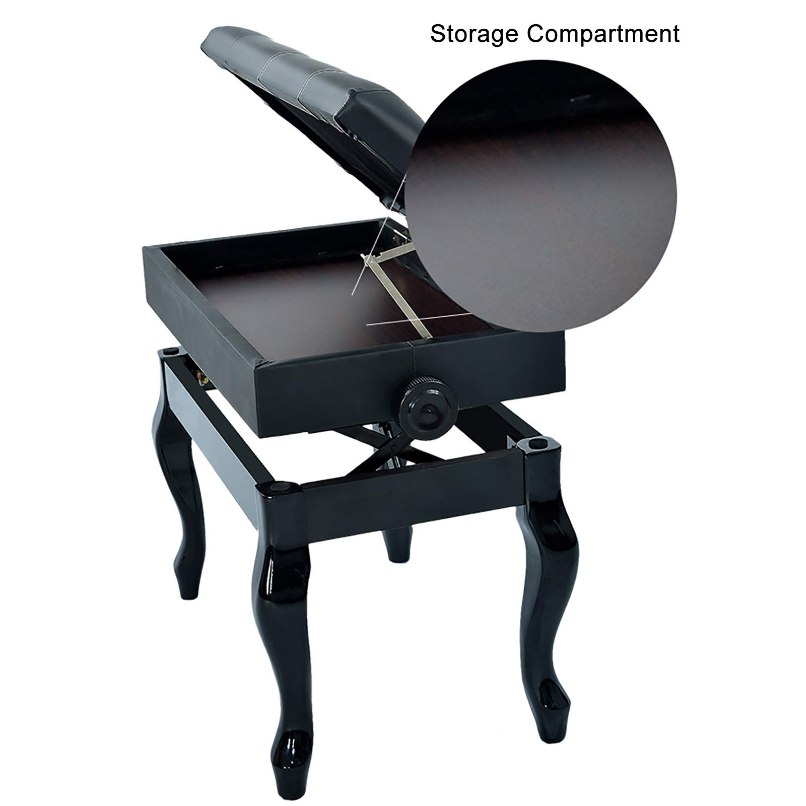 Sgabello per Pianoforte, Tavolo da toeletta, Panca per Pianoforte Regolabile, Sgabello in Legno massello con Gambe Curve e Contenitore
