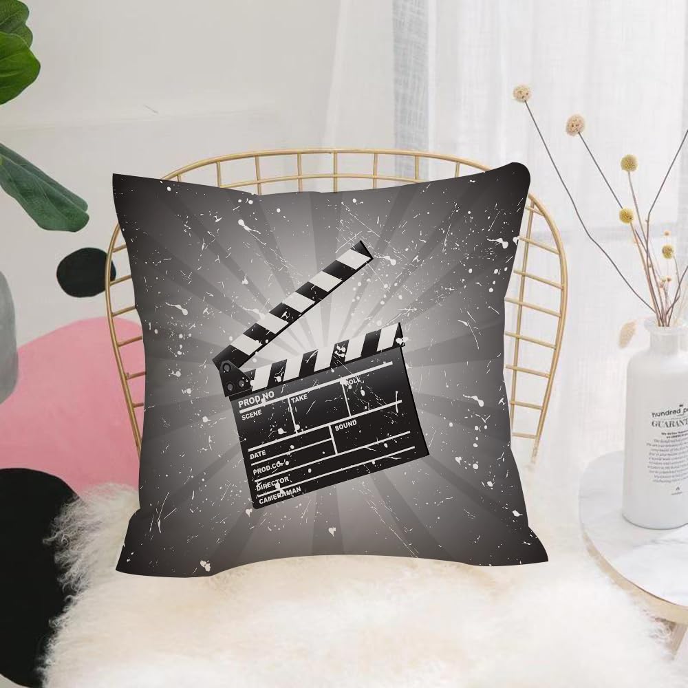 Hyosxw Movie Theater,Clapper Board On Retro Backdro - A1 Cushion Cover,Throw Pillow Case Home Decorative For Living Room Bedroom Sofa Chair 18X18 Inch,Movie Theater,Clapper Board On Retro Backdrop With Grunge Effect Director Cut S,Pillowcase 45X45cm