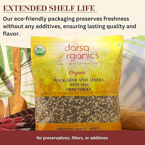 Miniatura 3 de Darsa Organics Frijoles mate negros divididos de 2 libras, Urad Dal Chilka, lentejas partidas de gramos negros con piel  Certificado USDA, sin OMG,