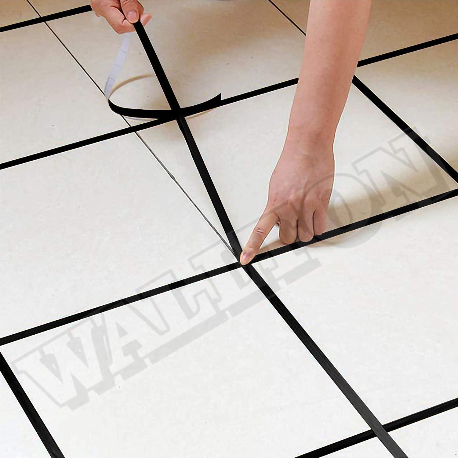 Skin Poster - 45 Meters Black Tape, Home Floor Wallpaper Waterproof Tiles, Tile gap Tiles Stickers for Floor - (1CM Wide, Black)