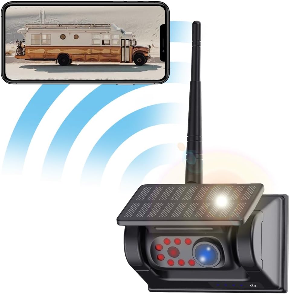 Wireless Backup Camera for Car Solar Wifi Magnetic Camera for iPhone, Front/Rear View Camera 1080P Waterproof, RV Backup Camera for Truck Trailer Bus Camper Boat