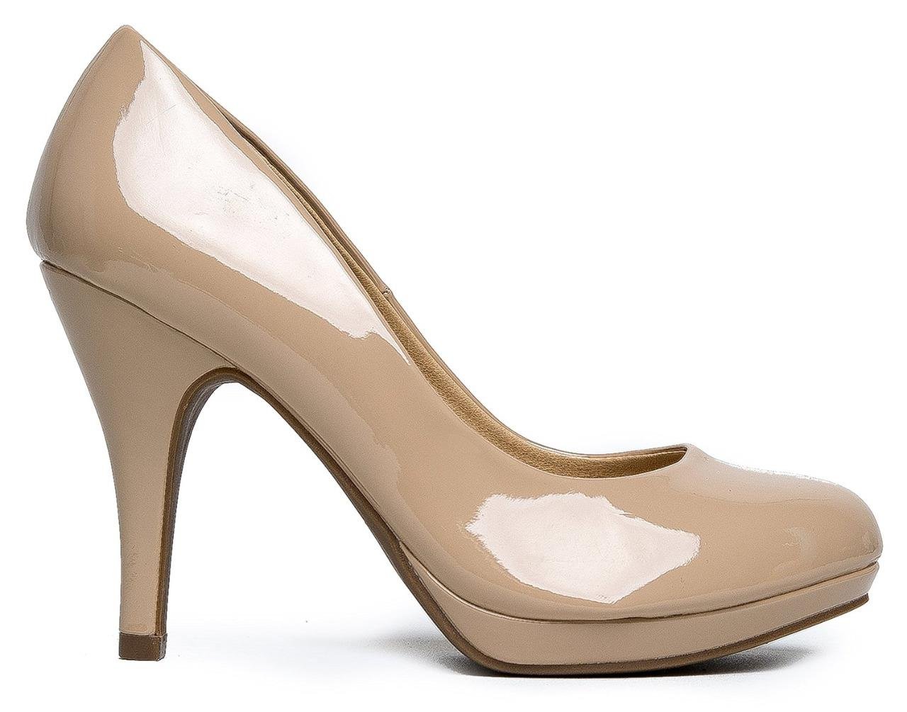 MARCOREPUBLICRome Memory Foam Cushion Womens Low Platform Heels Comfort Pumps, Dark Beige Patent, 8