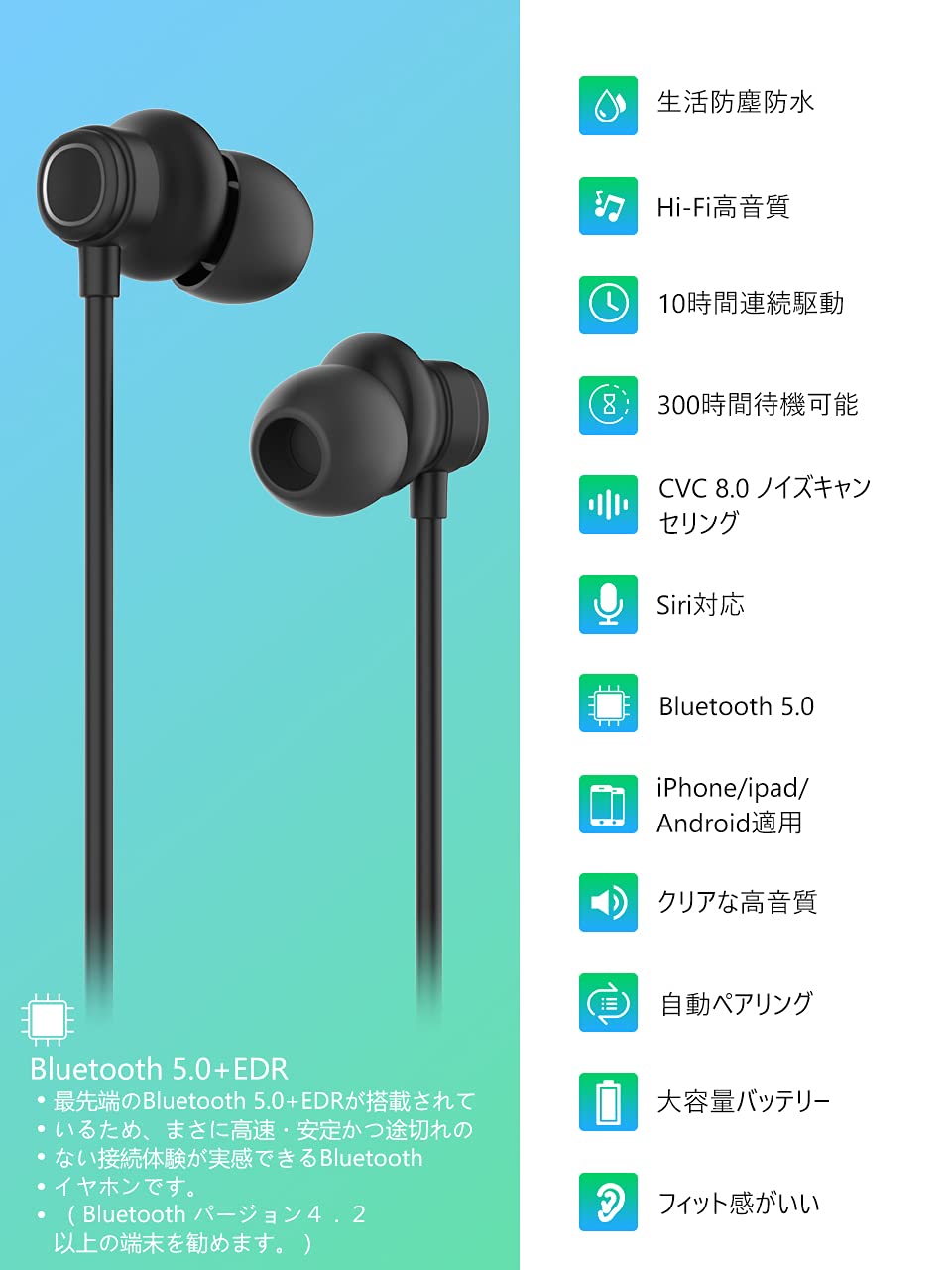 Amazon.co.jp: 【2019 Bluetooth5.0】イヤホン bluetooth スポーツ