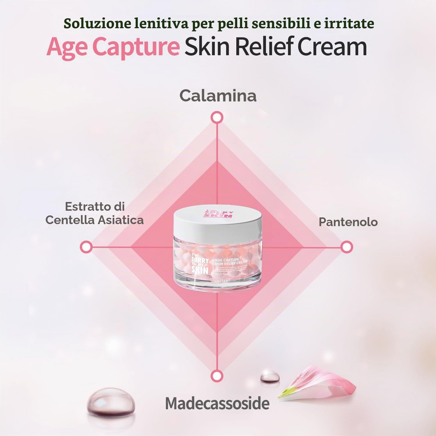 I'M SORRY FOR MY SKIN Age Capture, crema per il viso coreana per la cura della pelle, idratante per viso e collo, con acido ialuronico, anti-invecchiamento, crema gel antirughe, per donne (rosa, crema