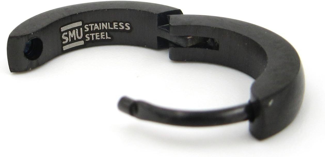 Pair Stainless Steel Black Brush Hoop Earrings 2mm - Image 2