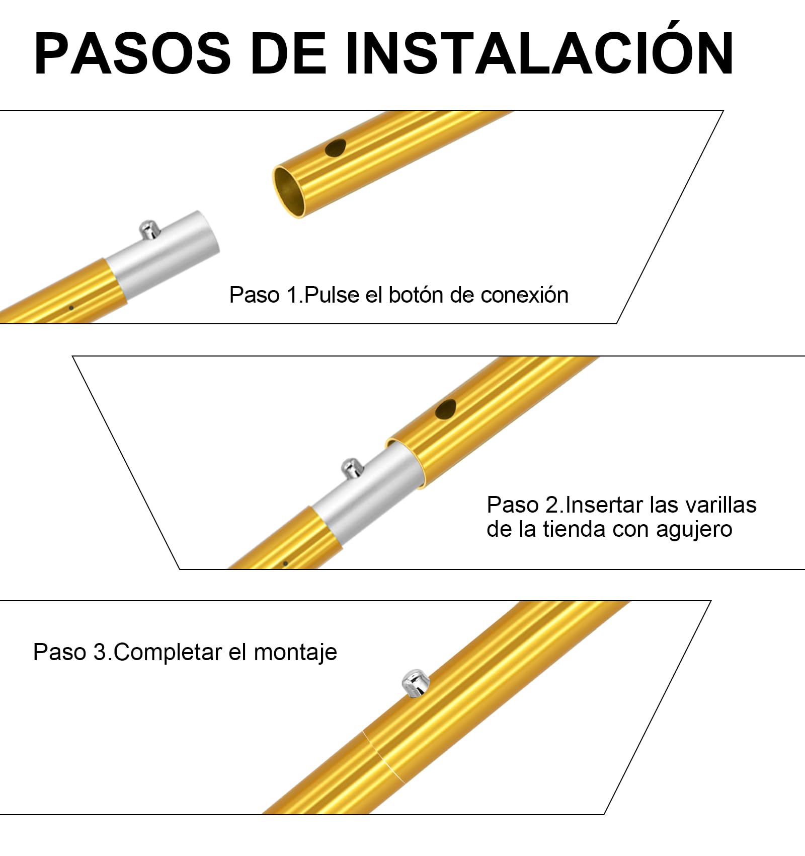 KOMCLUB Juego de 4 barras telescópicas de aluminio para carpa, ligeras, ajustables, de repuesto, para camping, deportes al aire libre, 1,9 m