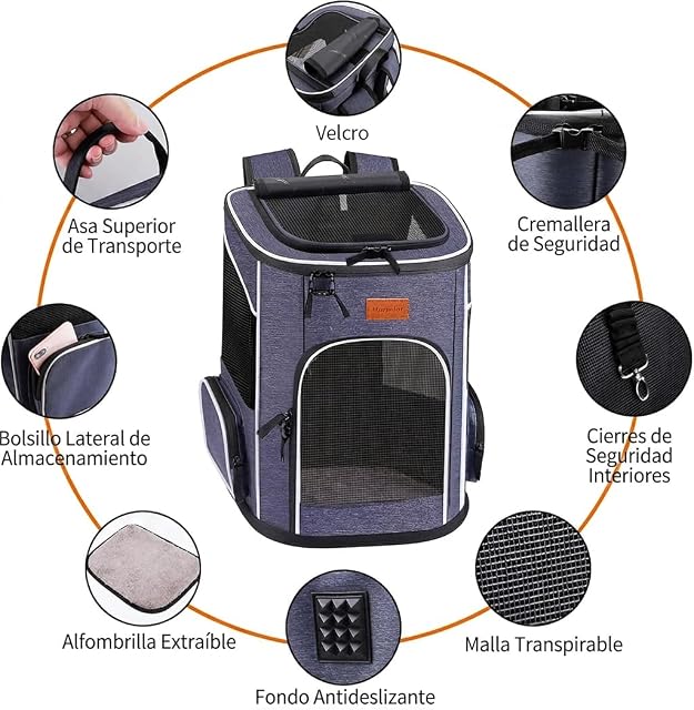 Foto 4 de 8 de morpilot Mochila Transportín Perro, Mochila Transportín Gato Bien Ventilado con Correa de Seguridad Interior