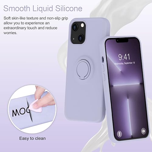 Miniatura 9 de MOCCA Funda compatible con iPhone 13 de 6.1 pulgadas con soporte de anillo  Silicona líquida  Forro de microfibra  Funda protectora antiarañazos de