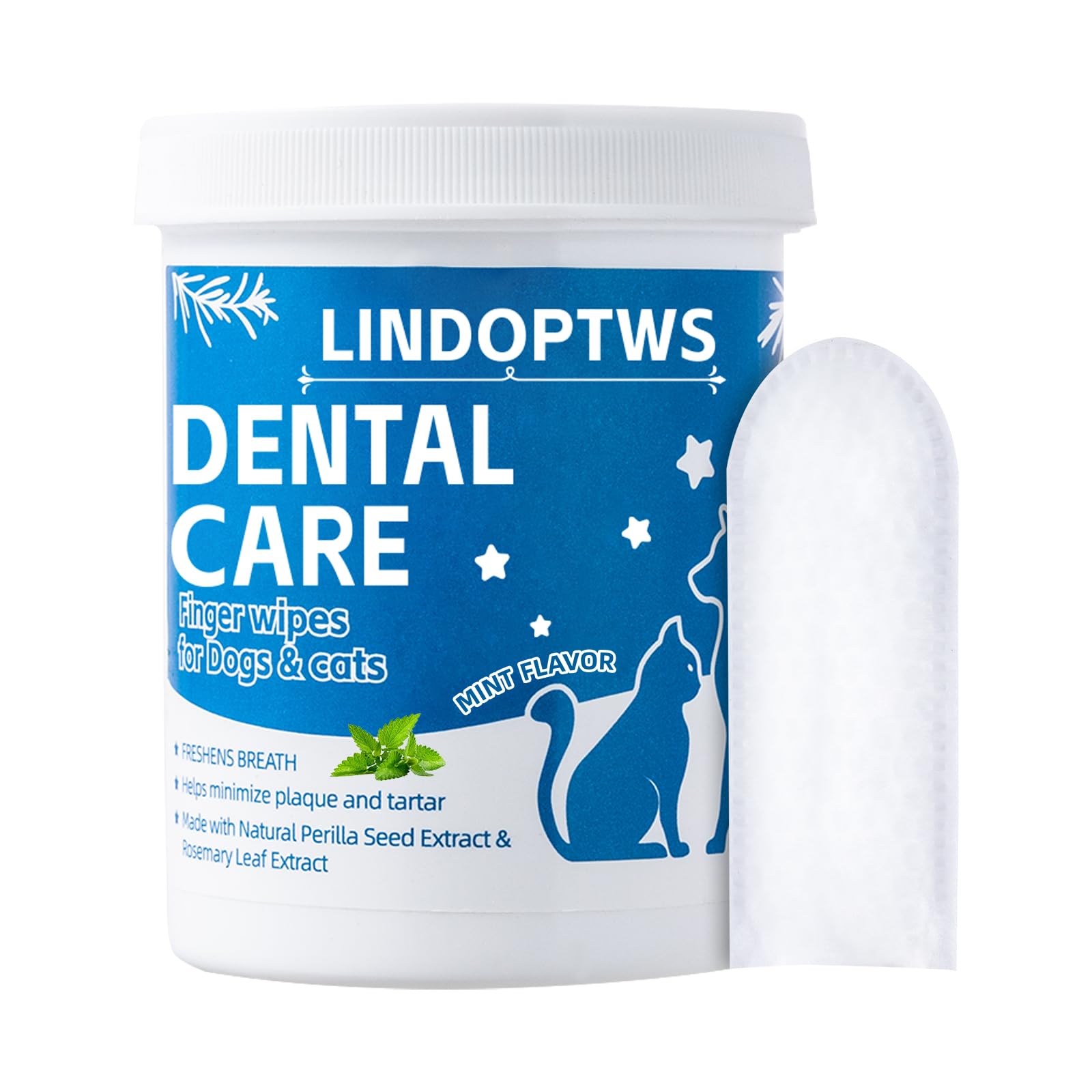 Dog Dental Wipes for Teeth Cleaning - Dog Tooth Wipes & Finger Toothbrush for Dogs, Waterless Formula Helps Fight Plaque and Tartar, Freshens Breath, Easy No-Rinse Oral Care 60 Count