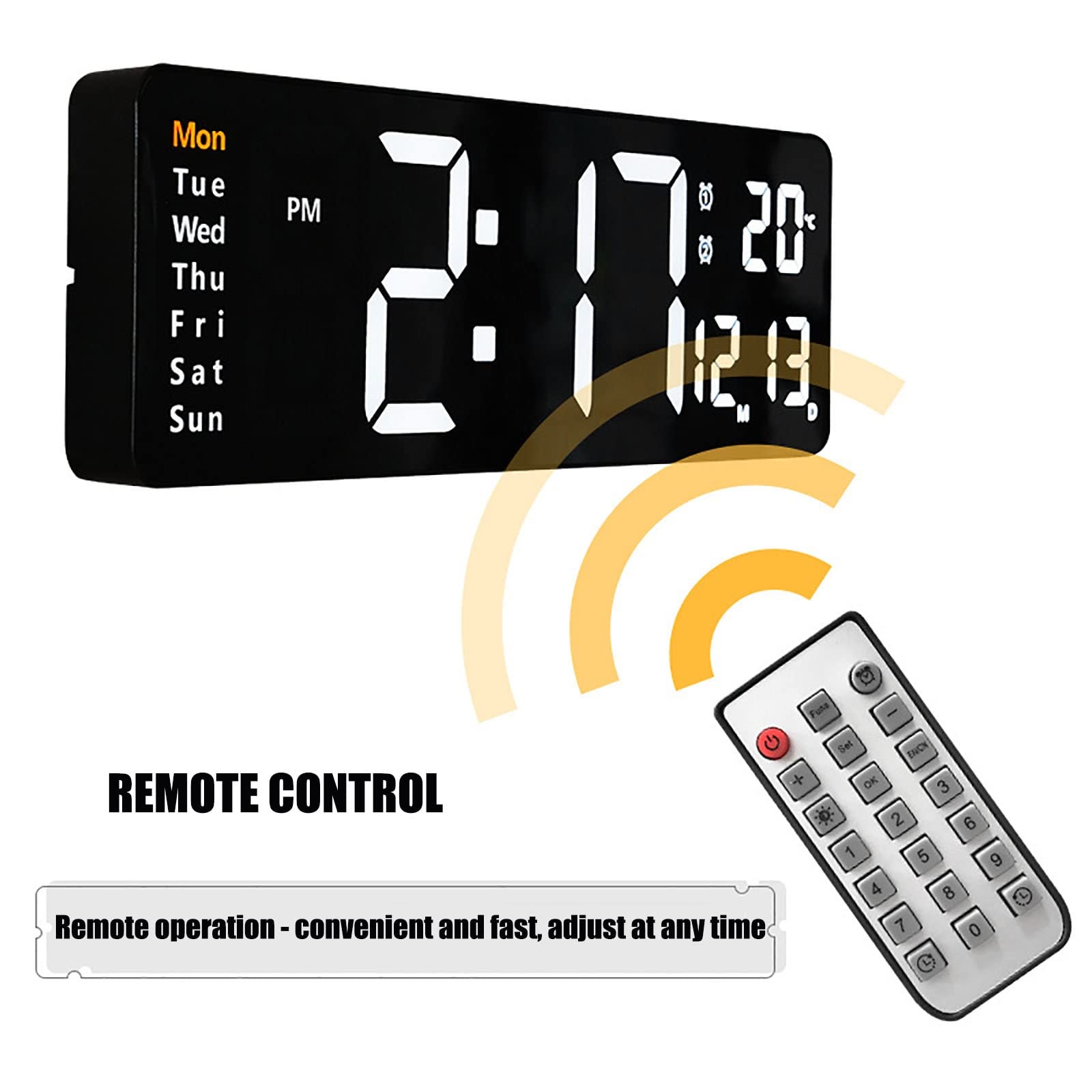 15 "duży cyfrowy zegar ścienny LED z dużym wyświetlaczem Jumbo, data/temperatura/tydzień/budzik/timer, prezent na siłownię domową kuchnię seniorów (Color : Black)