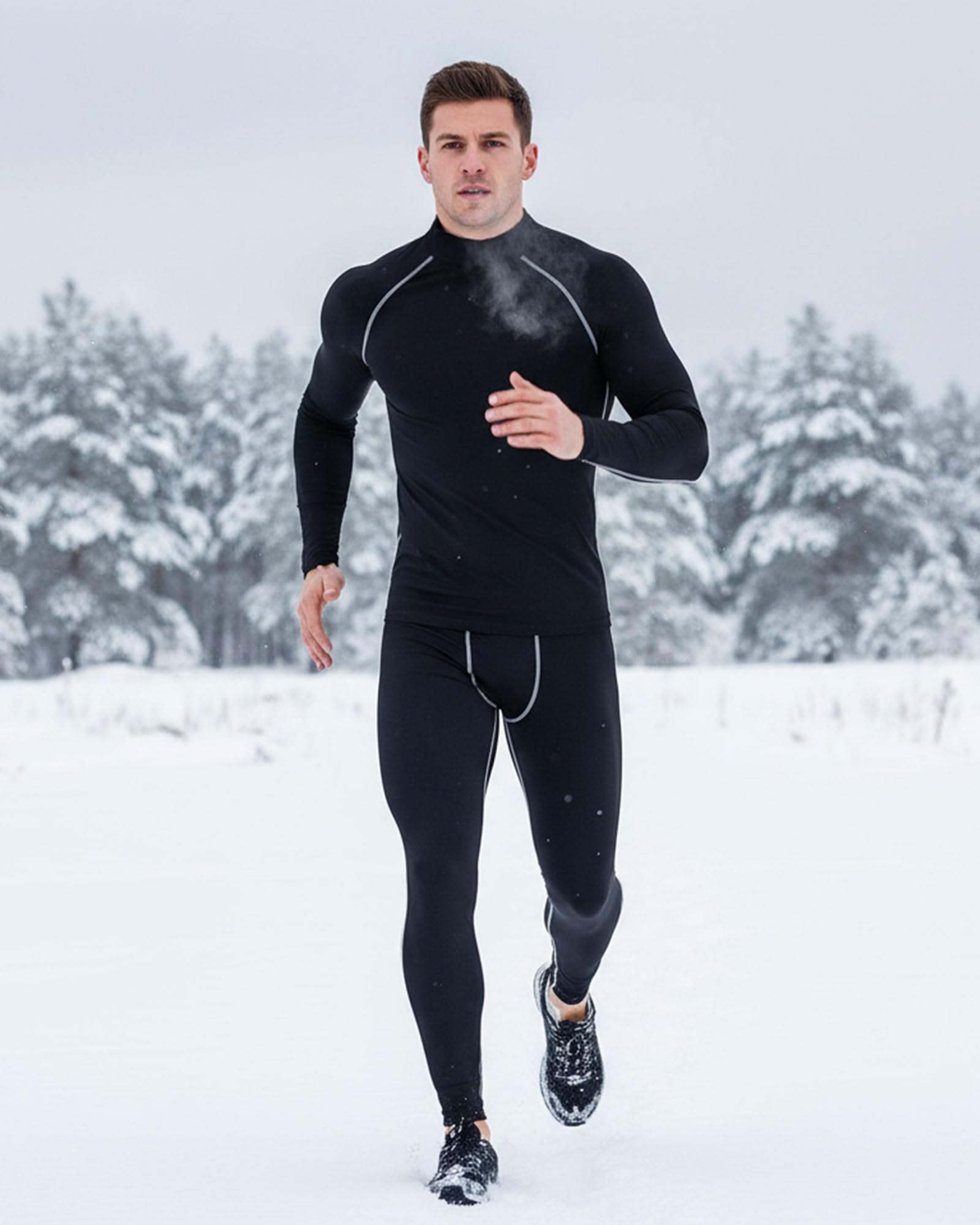 Hicarer Thermo-Unterwäsche-Set für Herren, mit Fleece gefüttert, Sportunterwäsche, Winterunterteil für Workout, Sport, Jagd, 4 Sets