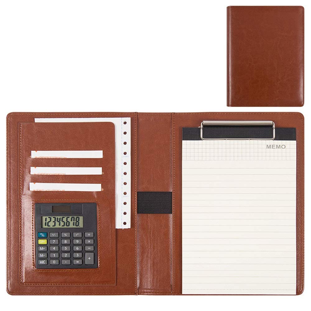 Conférencier multifonction A5 en cuir pour entretiens, CV, documents d'affaires (marron, 230 x 175 mm)