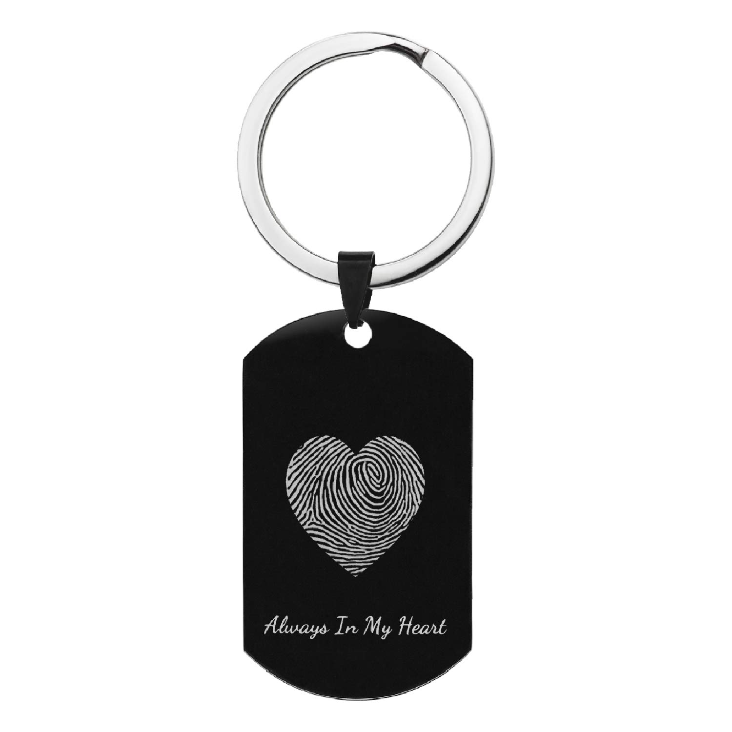 Schlüsselanhänger mit Gravur "Always in My Heart" (in englischer Sprache), personalisierbar, mit Gravur "Always in My Heart", Schwarz, Schwarz: Fingerabdruck, Einheitsgröße