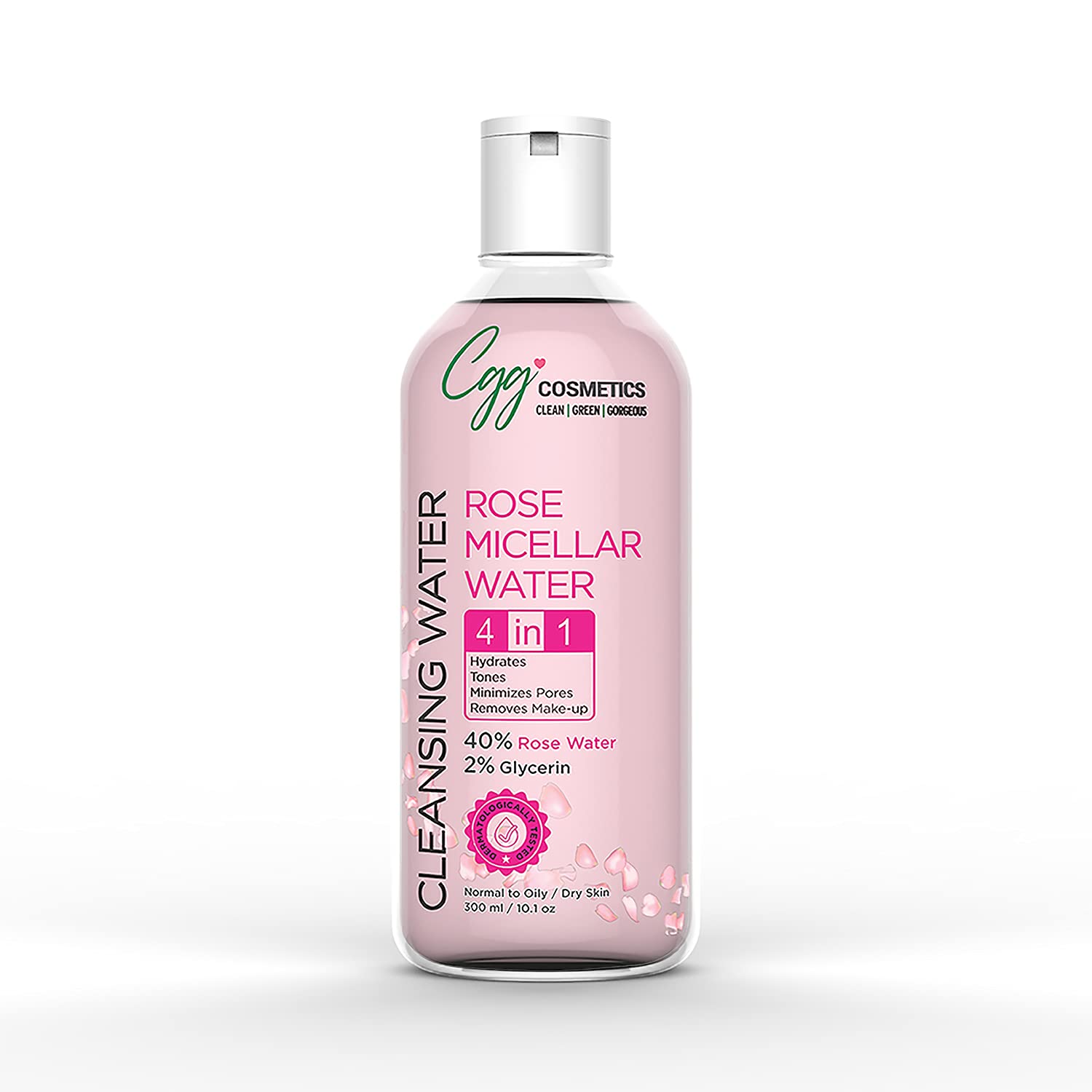 CGG CosmeticsRose Water Micellar Cleansing Water 4 in 1 Skin Hydration Removing Makeup, Cleanse & Minimizing Pores for All Skin Types - 300ml
