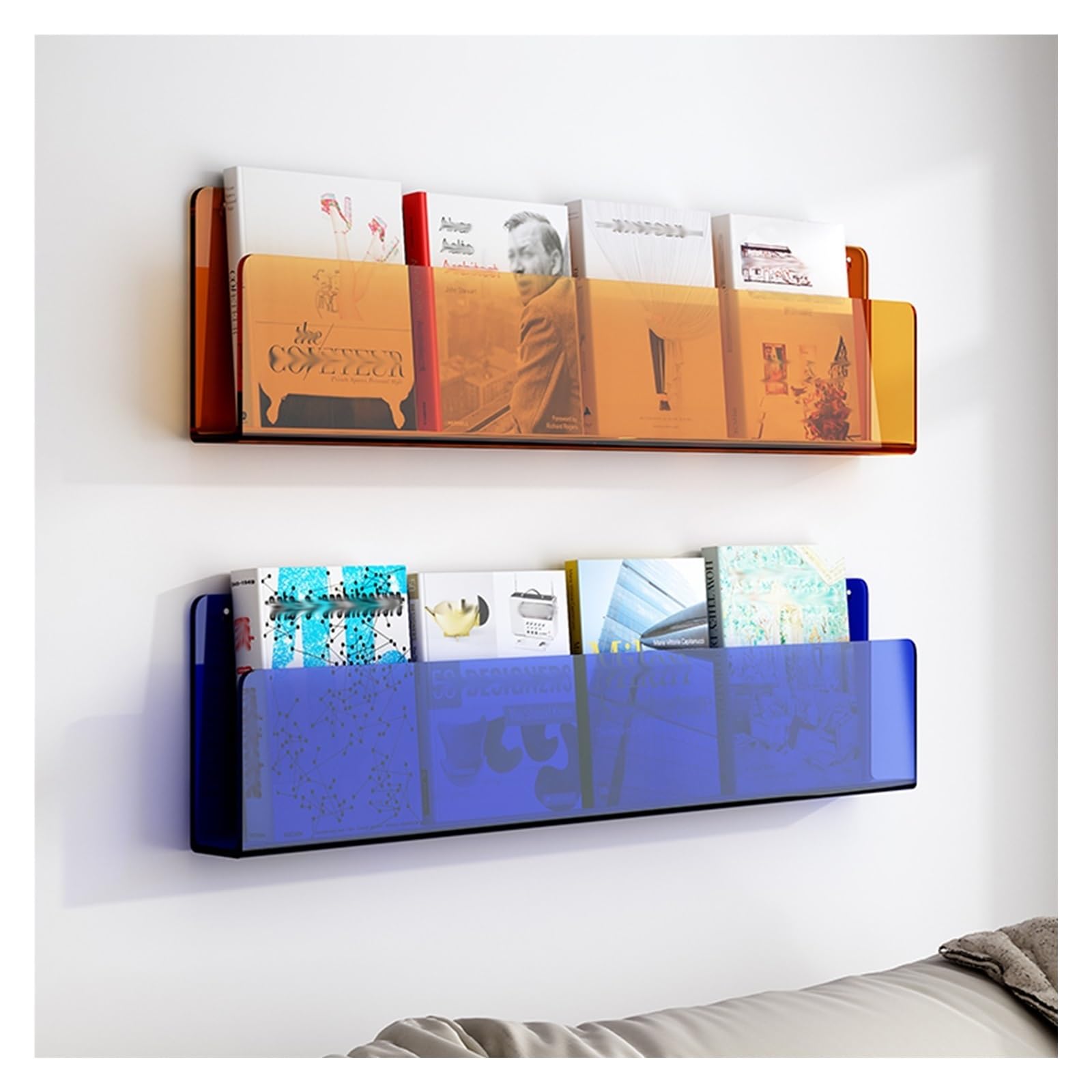 Lot de 2 porte-brochures muraux en acrylique à suspendre pour magazines/littérature pour bureaux - Porte-documents décoratifs et organisateur de livres - Pour salle de bain et salon - 8 l - 80 cm