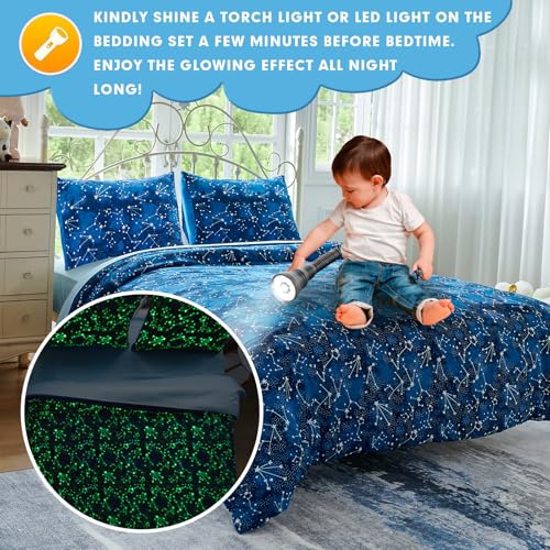 Image of Cokouchyi Twin Comforter Sets for Boys Girls, Glow in The Dark Kids Bedding Sets, 4 Pcs Twin Bed in a Bag with Comforter, Sheets, Pillow Sham, Galaxy