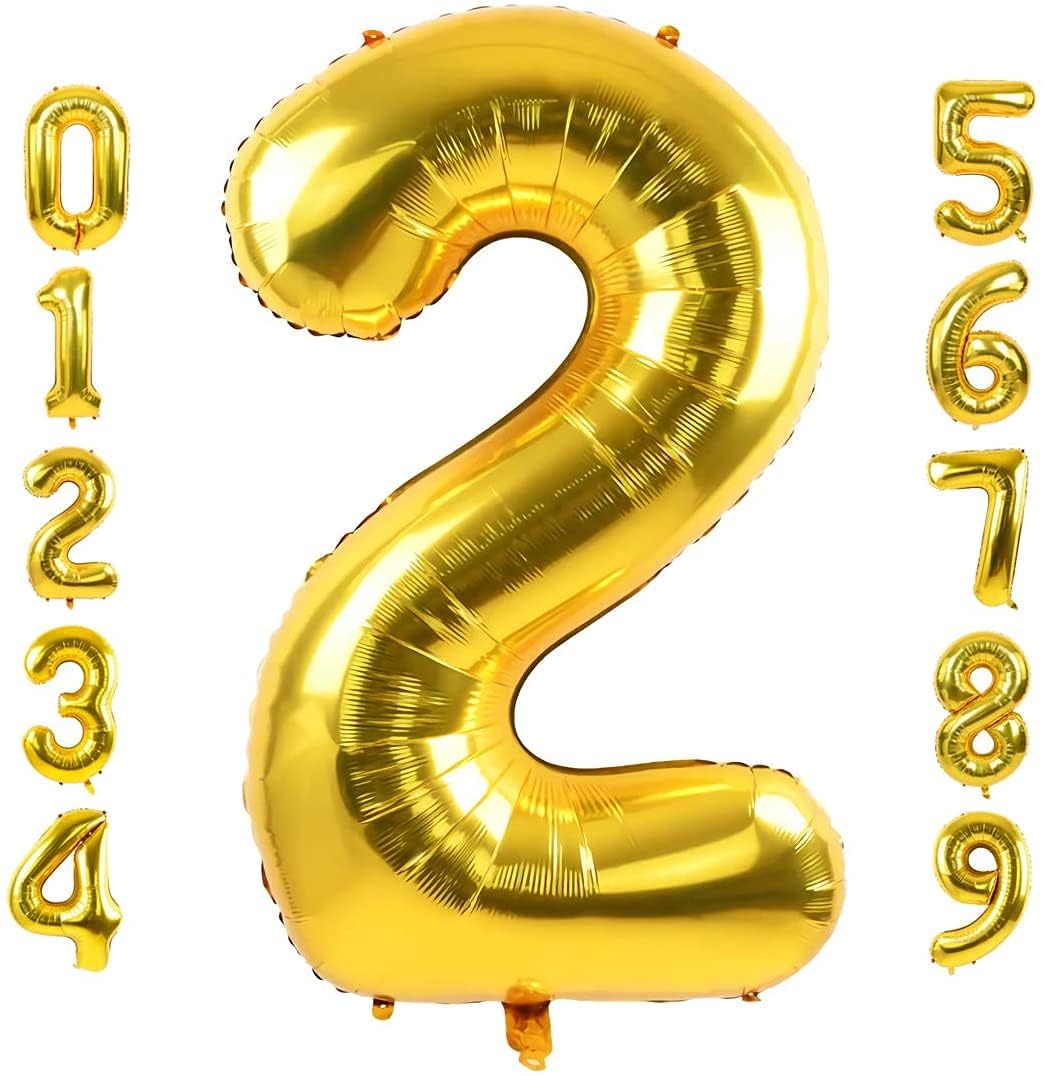 Number 2, 32 Inch Number Balloons Foil Gold - Glamorous Party Decorations for Birthdays, Anniversaries, and Special Events