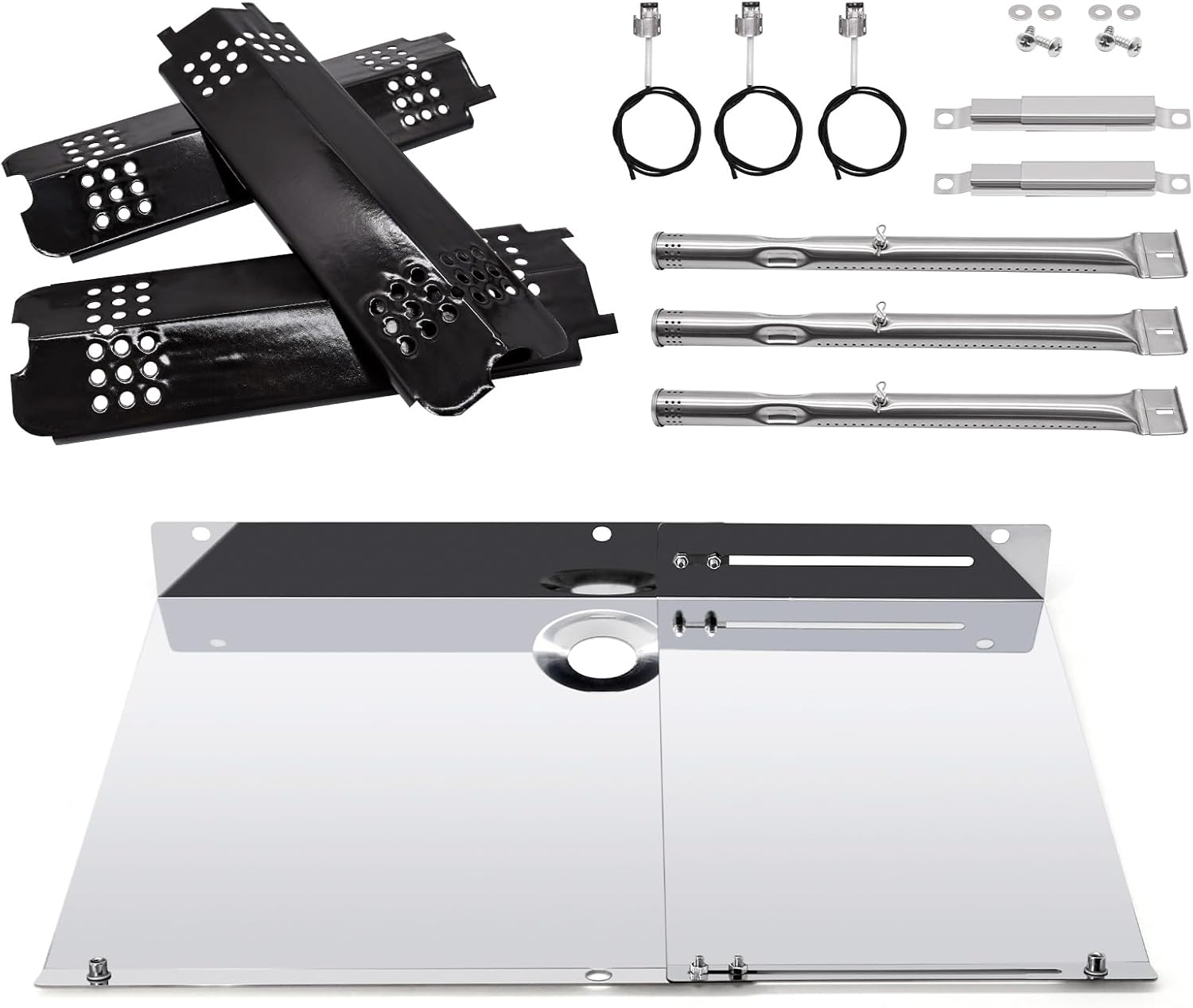 Adviace Grill Replacement Parts for Charbroil 463340516 463370519 Gas 2 Coal Grill, G460-2900-W2 Gas Tank Heat Shield, Burner and Igniter, Heat Shield, Flame Carryover for Charbroil Gas2coal 463340516