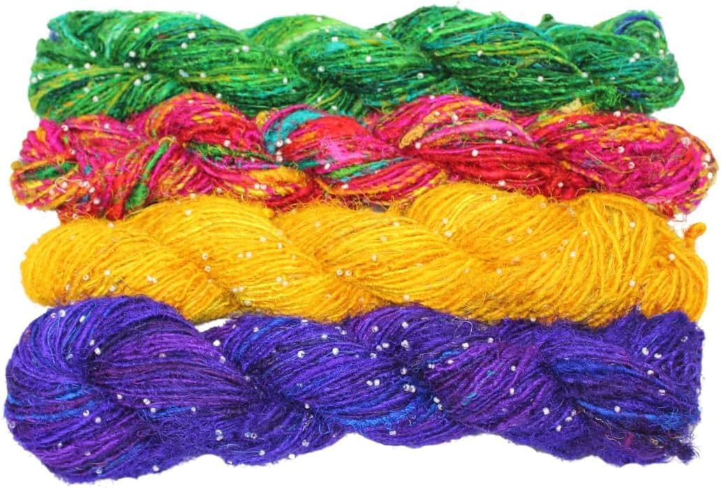 Knitsilk Recycled Sari Silk Beads Yarn - Multicolor, 80+ Yards, 100g x 1 Count | 100 Grams | Eco-Friendly Handcrafted Material for Knitting, Crochet, and & Weaving image 2