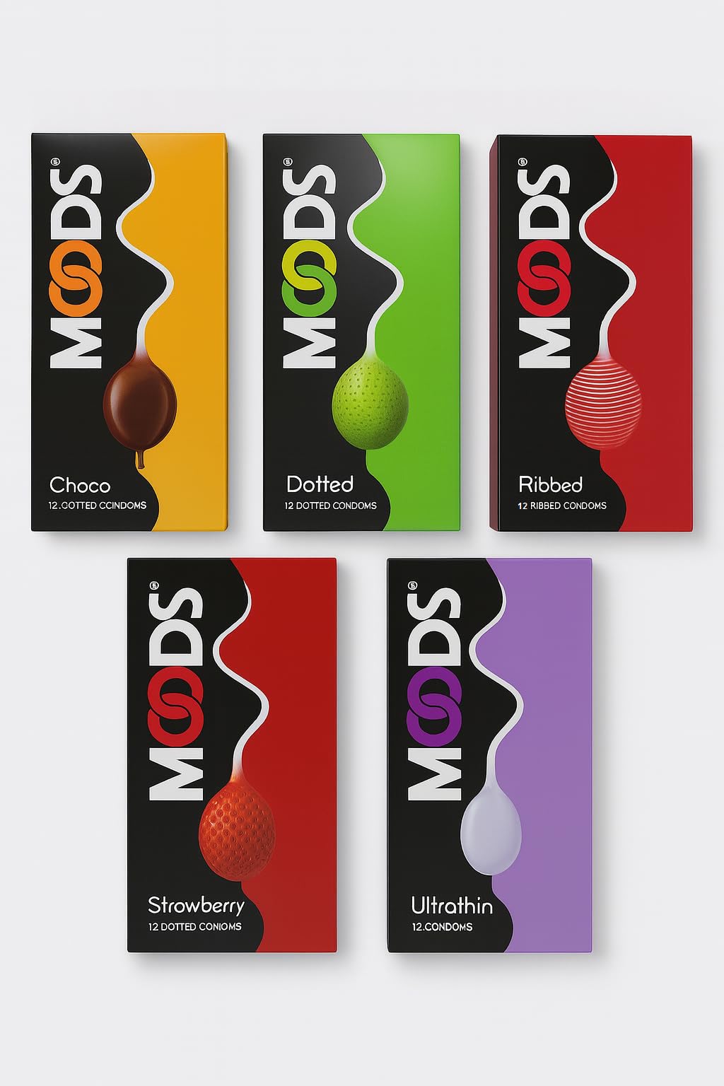 MOODS Combo Pack Condoms, Variety of Choco, Dotted, Ribbed, Strawberry, Ultra Thin, 12 Pieces Each, Pack of 5, Total 60 Condoms-image-13