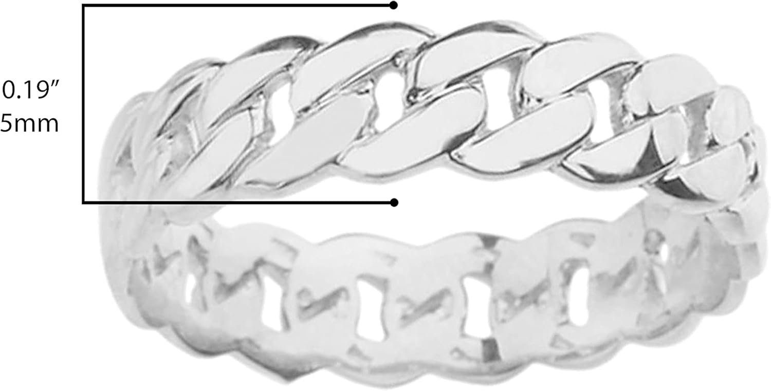 .925 Sterling Silver 5mm Wide Cuban Link Chain Band Celtic Fashion or Wedding Ring - Size 11-1/4 - Image 3