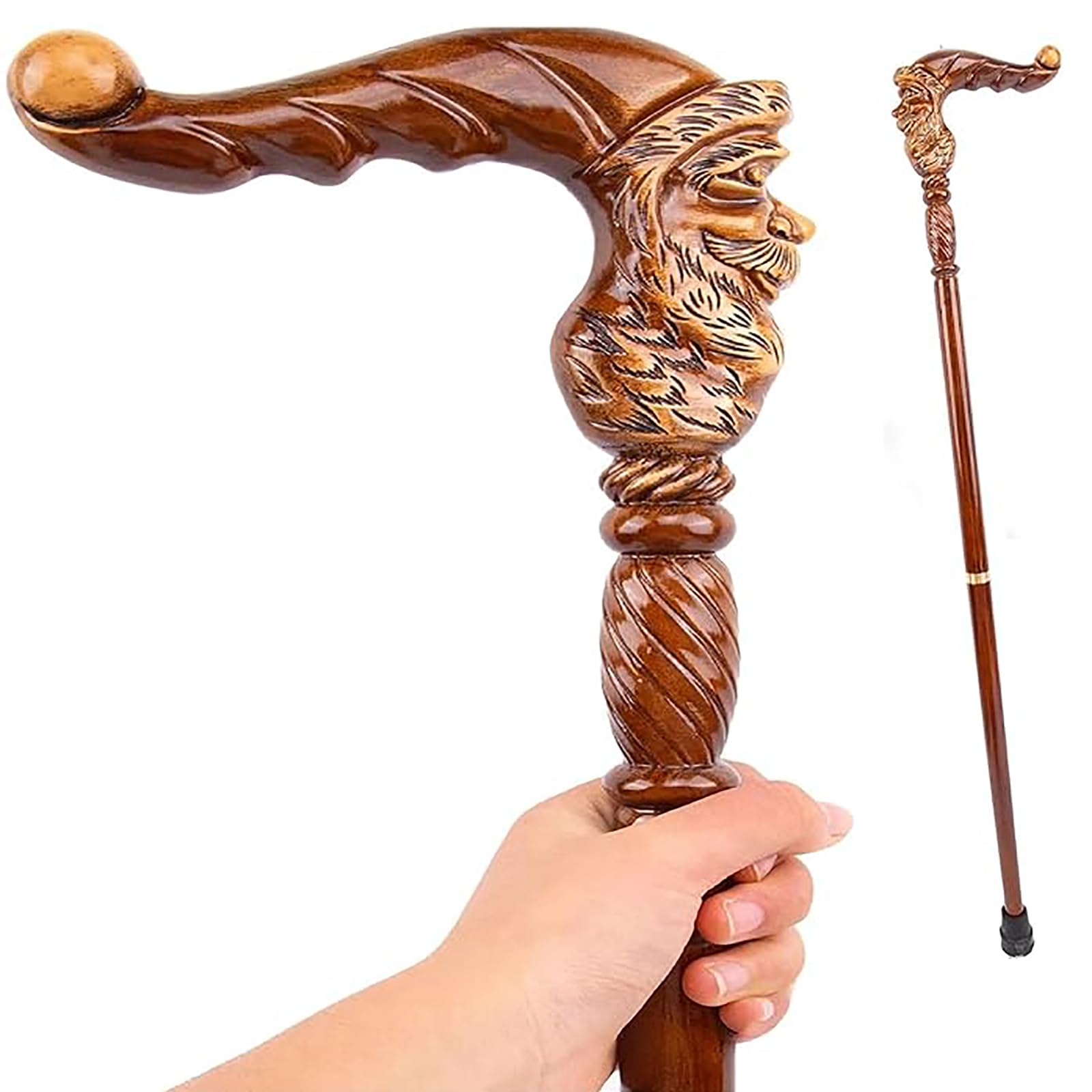 Ręcznie rzeźbiona laska do chodzenia, ergonomiczny uchwyt, drewniana laska w stylu vintage, dla mężczyzn i kobiet, wygodne akcesorium dla osób starszych