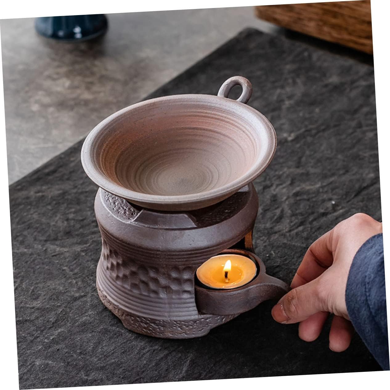 VICASKY Ceramic Tea Stove Warmer with Non Slip Base Candle Teapot Holder for Brewing and Heating Tea at Home Office Shop Brown