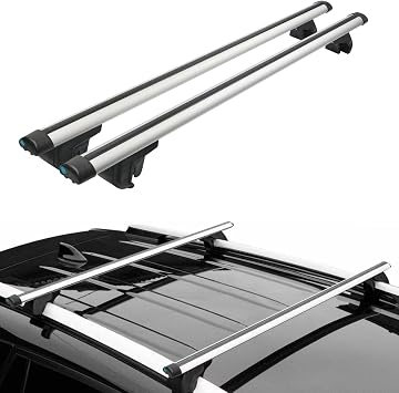 AUTOXBERT Car Roof Rack Cross Bars Fit Cars with Raised Rails | Luggage Carrier Anti-theft Universal Aluminium 120cm, Siliver