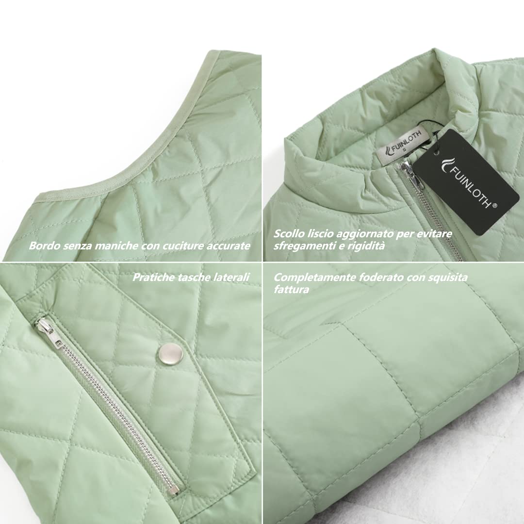 fuinloth Gilet Donna Smanicato Invernale Panciotto Dritto Collarei Giacche Ultraleggeri Senza Maniche Giacca con Tasca con Cerniera