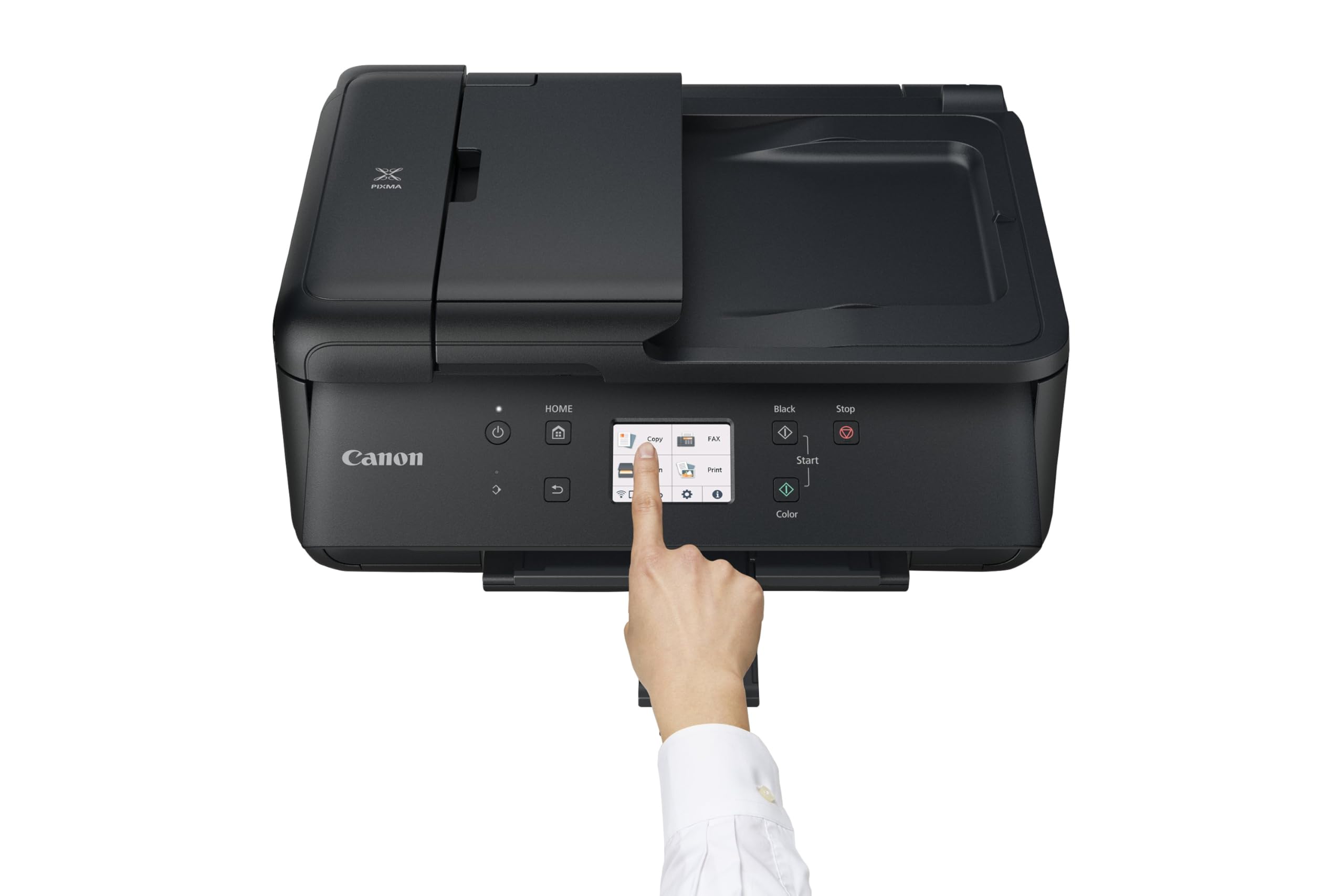Canon Pixma TR7650 Impresora Multifunción 4 en 1, Sistema de Inyección de Tinta, Copiar, Imprimir, Escanear, Fax, WiFi, 5 Cartuchos de Tinta Independientes, ADF 20 Hojas, Pantalla Táctil, A4, Negro