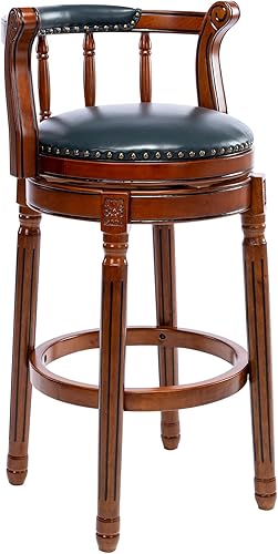 Taburetes de bar de madera de cuero con parte superior de vaca, silla giratoria de 360 grados con respaldo para encimera de cocina del hogar, silla