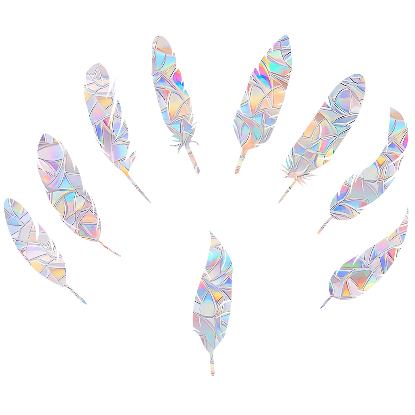 14 Pieces Feather Window Decals for Bird Strikes - Anti-Collision Clings to Save Birds,Non Adhesive Vinyl Rainbow Suncatch Stickers, Easy Remove No Residue and Reusable