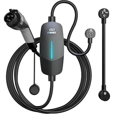 EVDANCE Level 1&2 EV Charger, Electric Vehicle Portable Charger with 25FT Cable, ETL Listed J1772 EVSE for All EVs & PHEVs, 12A 120V/16A 240V(Black, 16A Max | NEMA 5-15&6-20(Standard Home Plug))